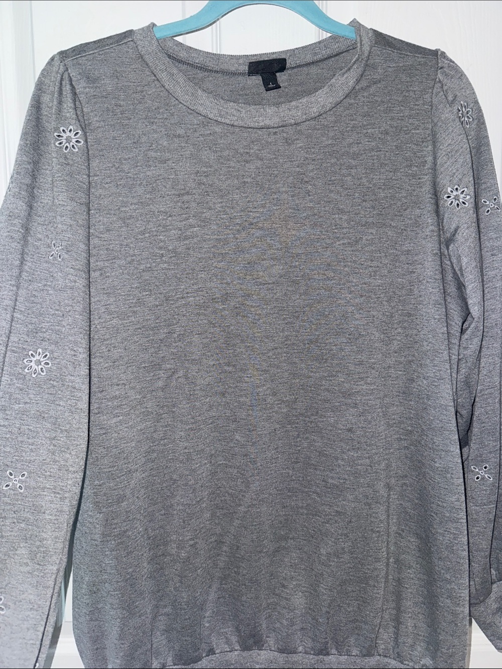 torrid Gray light Crewneck Sweatshirt with Embroidered Floral Sleeves